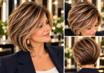 Haircut for fine hair over 50 showing strategic layers, crown volume and a fuller perimeter