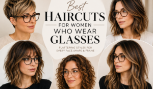Best haircuts for women who wear glasses featuring flattering short, medium and layered styles