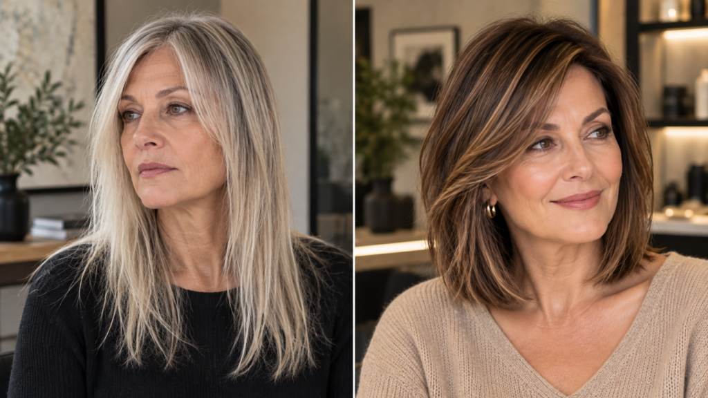 Long fine hair with sparse ends compared with a fuller collarbone-length lob that preserves density
