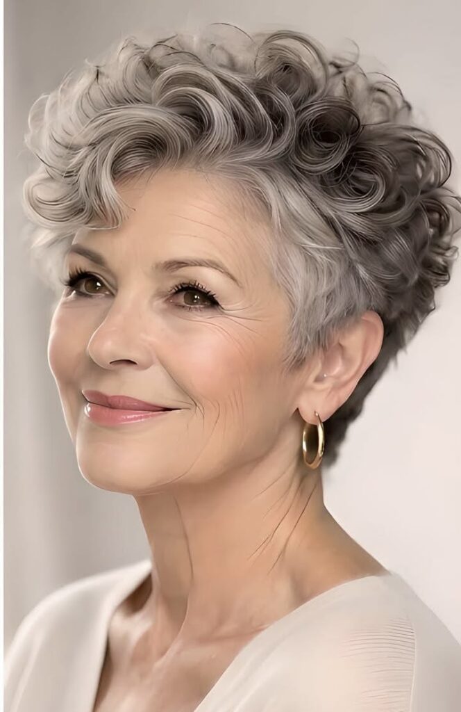 Wavy pixie cut for fine hair with longer textured top layers