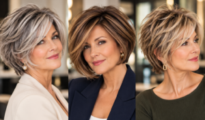 Short haircut for a woman over 50 with thick hair and controlled layers
